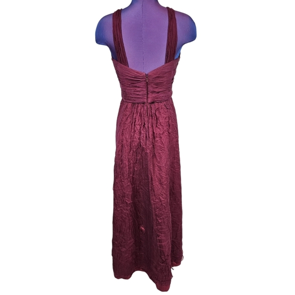 Amsale Cerisa Burgundy Crinkle Silk Junior Bridesmaid Gown Size 12 Girls G26 - Picture 6 of 11